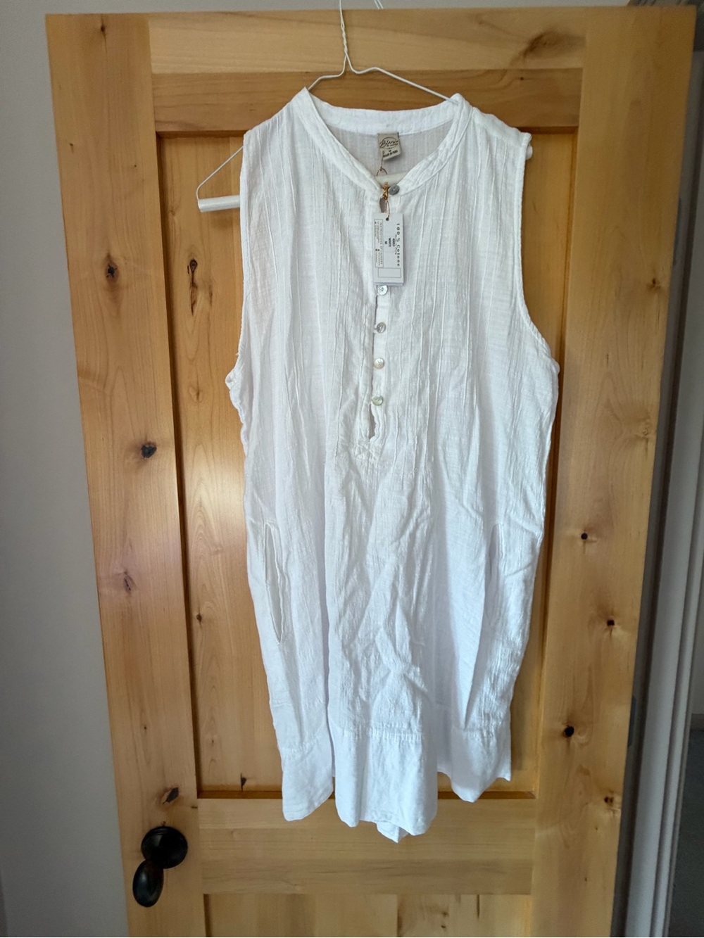 Sleeveless White Linen Button-Front Dress by Matta